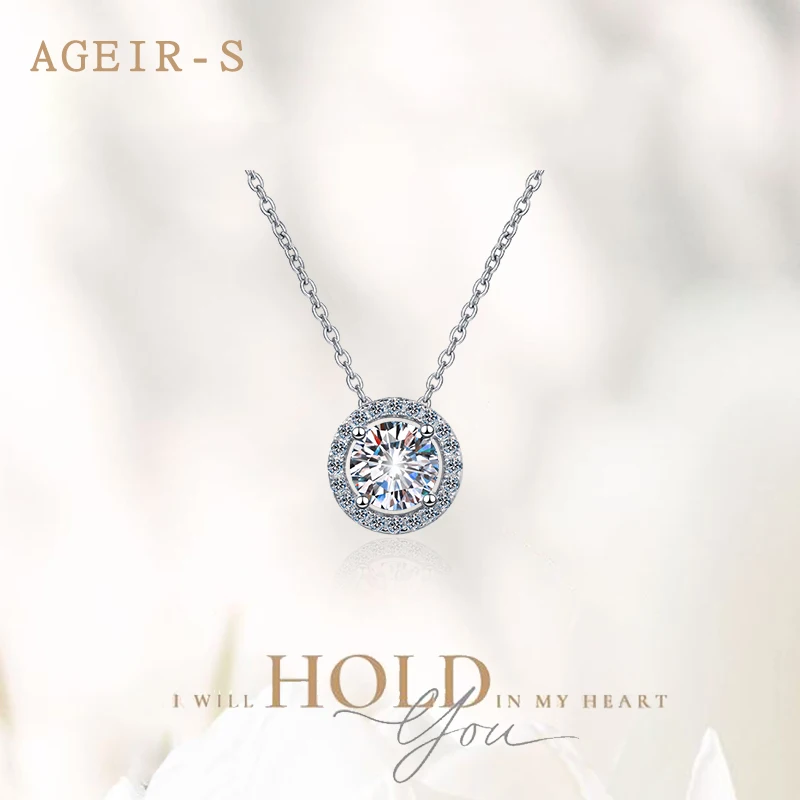 

AGEIR-S Genuine S925 Silver Excellent Cut 2 Carat Glitter Moissanite Pendant Couple Necklace Valentines Day Luxury Gift Z211