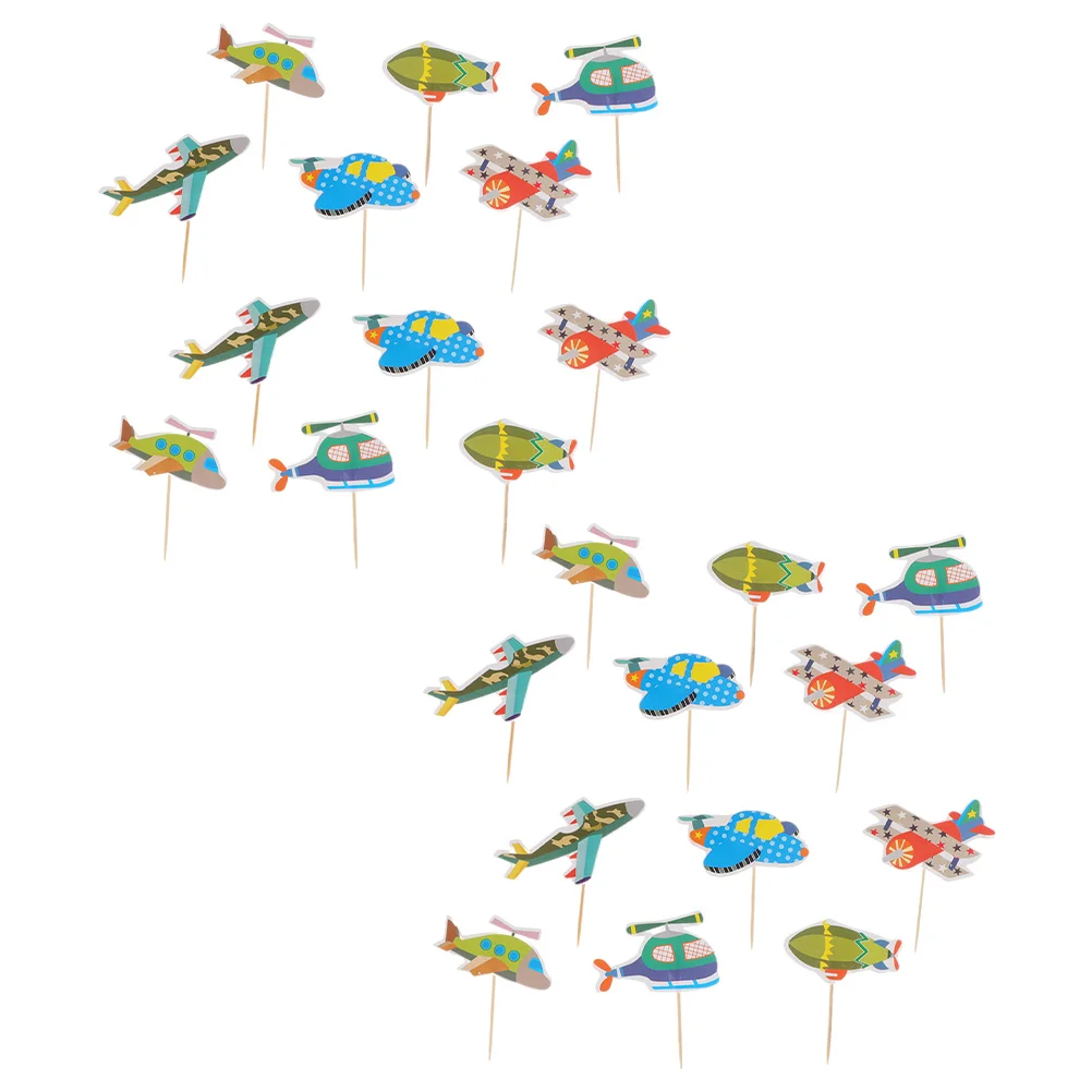 

48 Pcs Plane Birthday Cake Toothpicks Baby Shower Party Supplies Decor Airplane Kids Decorations Favors Paper