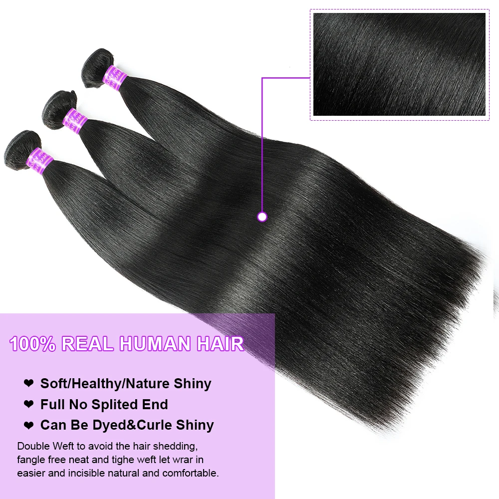 8-30 дюймов яки прямые пучки бразильские волос 1/3/4 натуральный цвет Remy