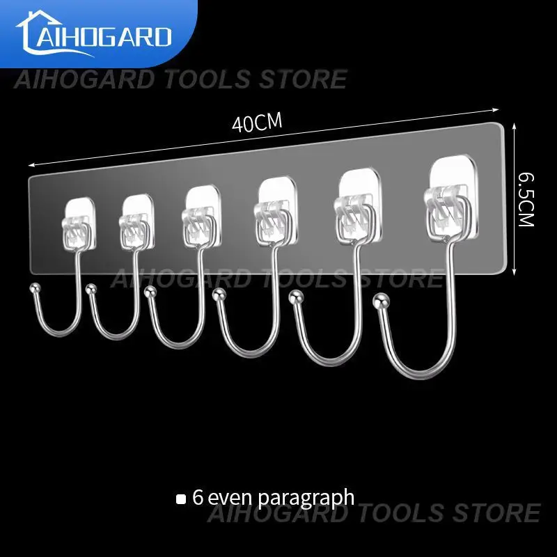 

Self Adhesive Non Punching Hook Wall Mounted Strong Stainless Steel Hook 3/4/5/6pcs One Row Of Multi-functional Home Accessories