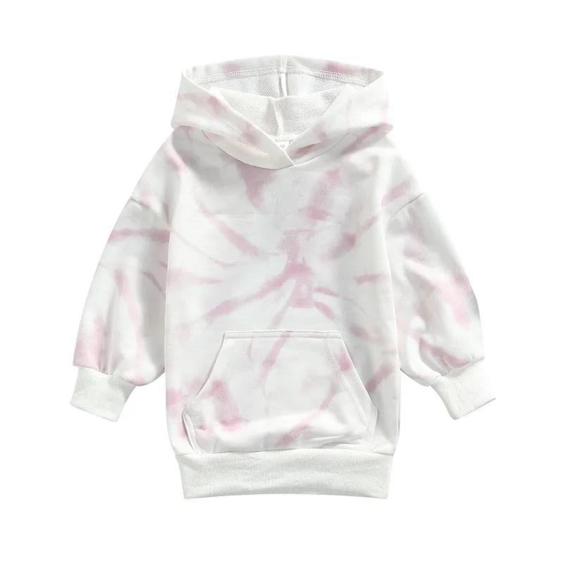 

Children Kids Tie-dye Hooded Sweatshirt 1-5 Years Girls Loose Fit Long Sleeve Pullover with Front Pocket Hoodie Autumn Coat