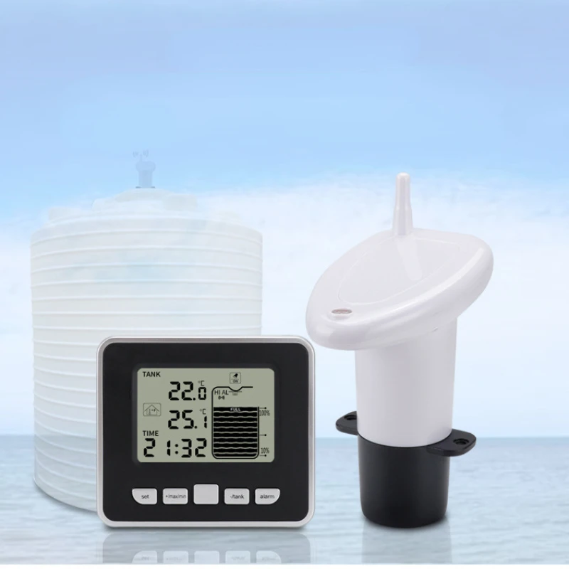 0-15m LCD Ultrasonic Water Tank Level Meter Temperature Sensor Liquid Depth Indicator Time Alarm Transmitter Measuring Tools