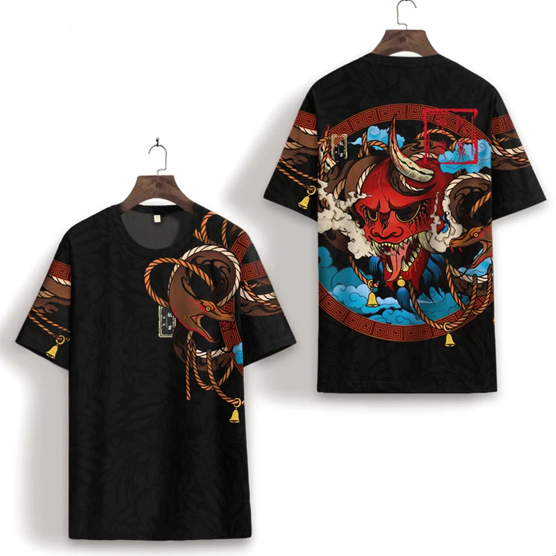 

Men's New Short Sleeve Chinese Style T-Shirt Tide Brand Printing Personality Thin Section Large Size Ice Silk Versatile Fashion