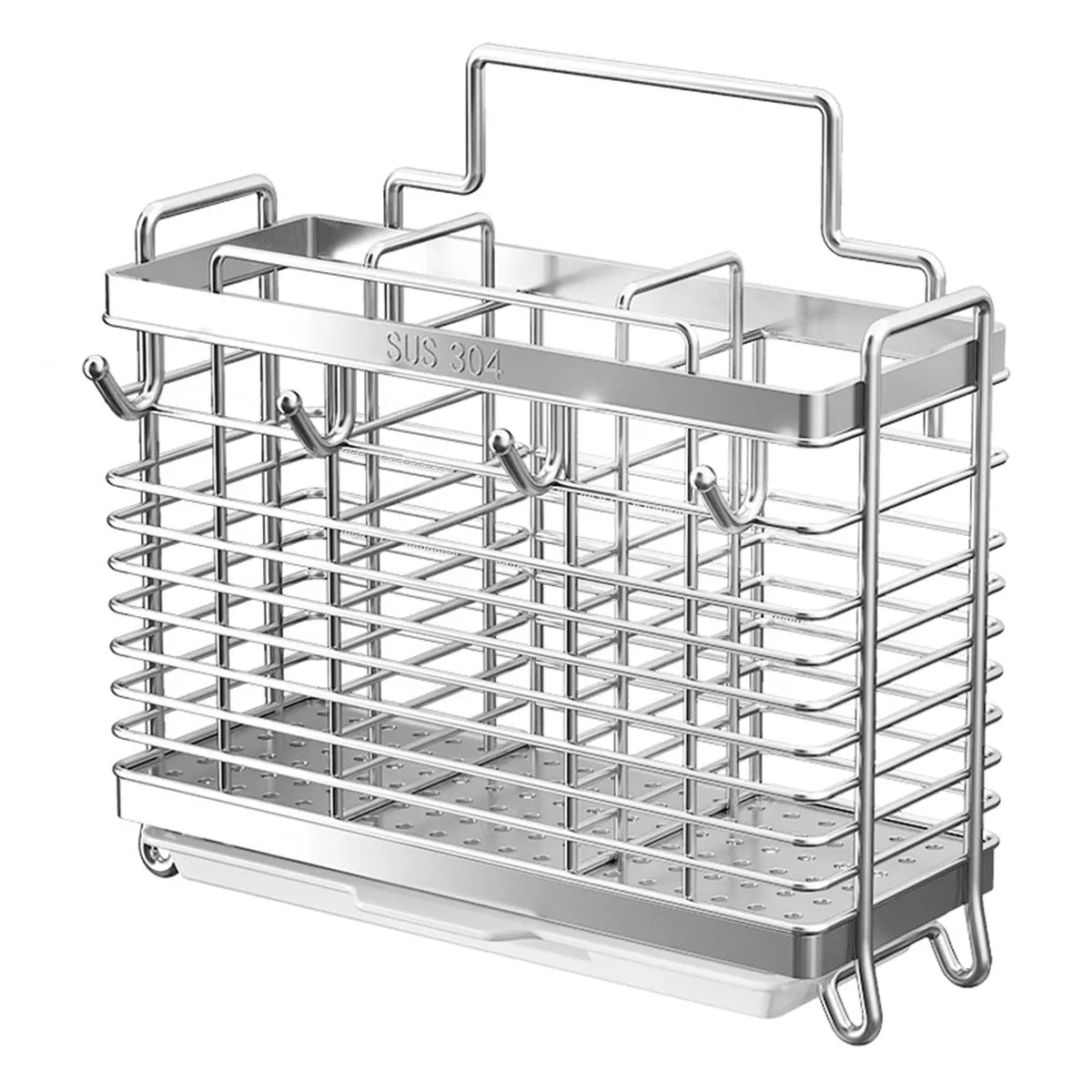 

Stainless Steel Chopsticks Holder Kitchen Hanging Utensil Drying Rack with Hooks No Drilling Wall Mounted Spoon Fork Cutlery