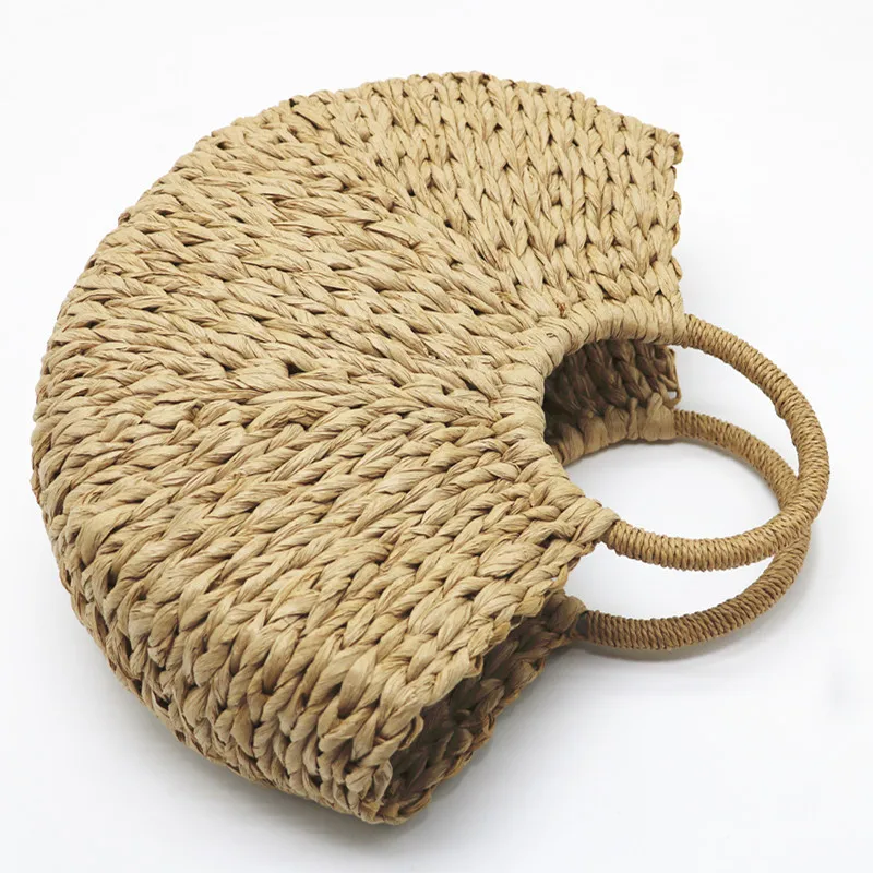 Summer Large Woven Rattan Bags for Women Bohemian Half Moon Straw Bag Women Handbags Bali Travel Beach Bag Shopper Tote Clutch