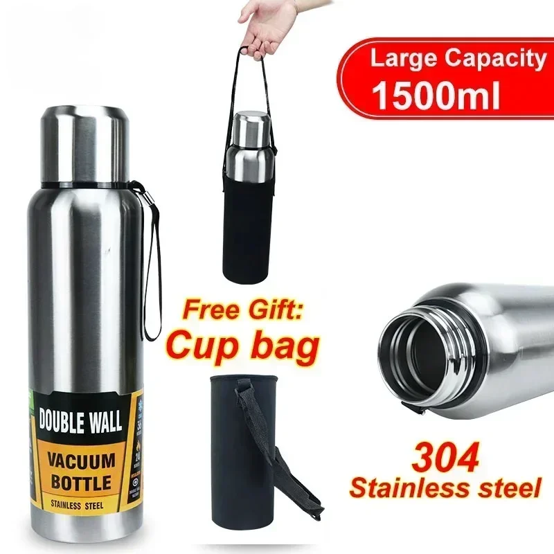 Large Capacity Stainless Steel Thermos Portable Vacuum Flask Insulated Tumbler Sport Cycling Thermo Bottle 500/1000/1500ml