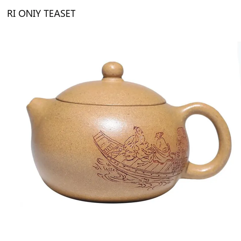 

110ml Chinese Yixing Small Capacity Purple Clay Teapots Famous Hand-carved Fish Tea Pot Kettle High-end Handmade Zisha Tea Set