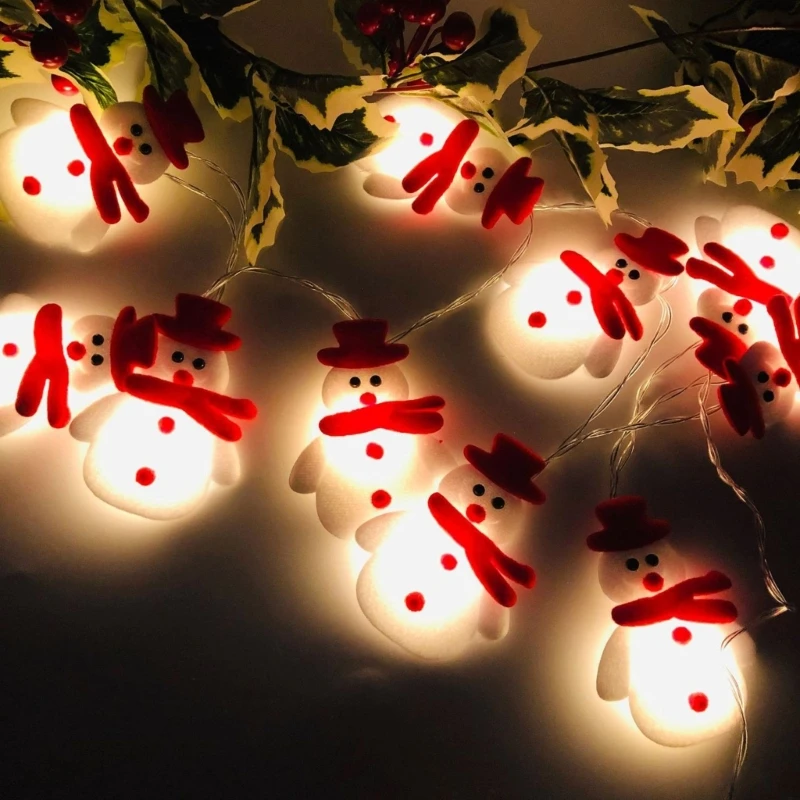 

10/20-LED String Lights Christmas Decorations- Snowman Deer Heads Santa-Claus Wire Lantern String Lamp Decorative Craft B03D
