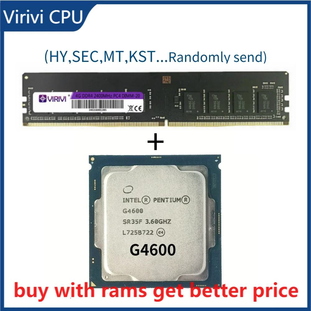 

DDR4 4G 2400Mhz with G4600 3.6 GHz Dual-Core Quad-Thread CPU Processor 3M 51W LGA 1151