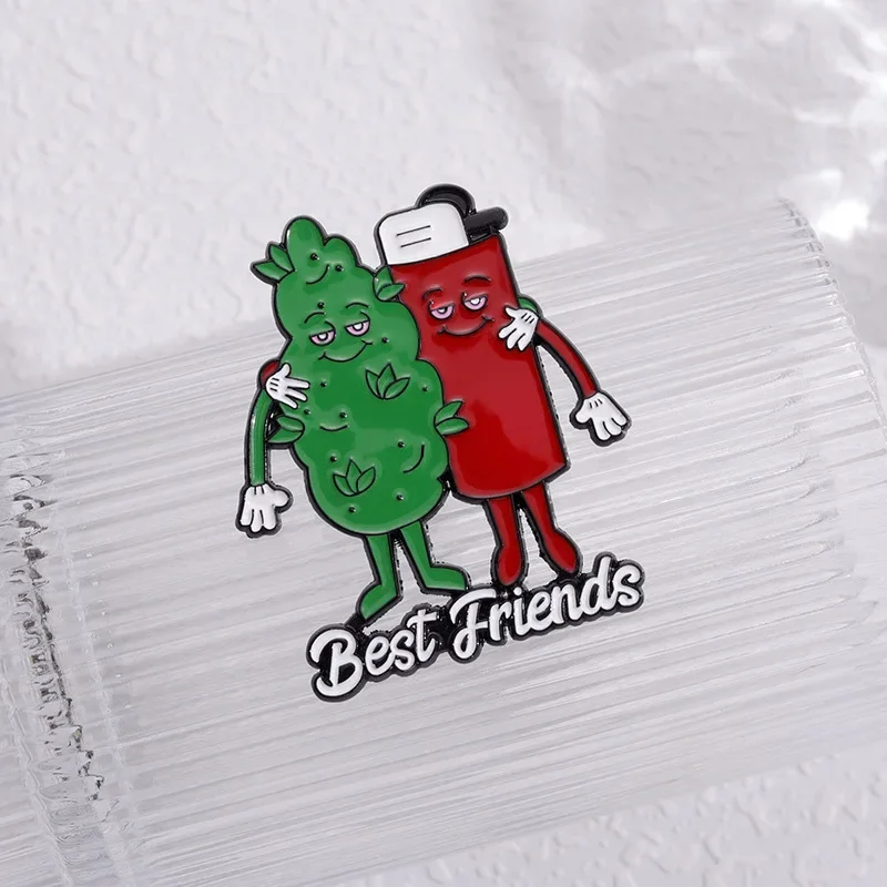 Эмалированные булавки Best Friends на заказ броши-зажигалки в виде листьев табака