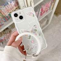 cute flower butterfly wave border phone case for iphone 13 11 12 pro x xr xs max 13mini transparent bracelet 7 8 plus soft cover