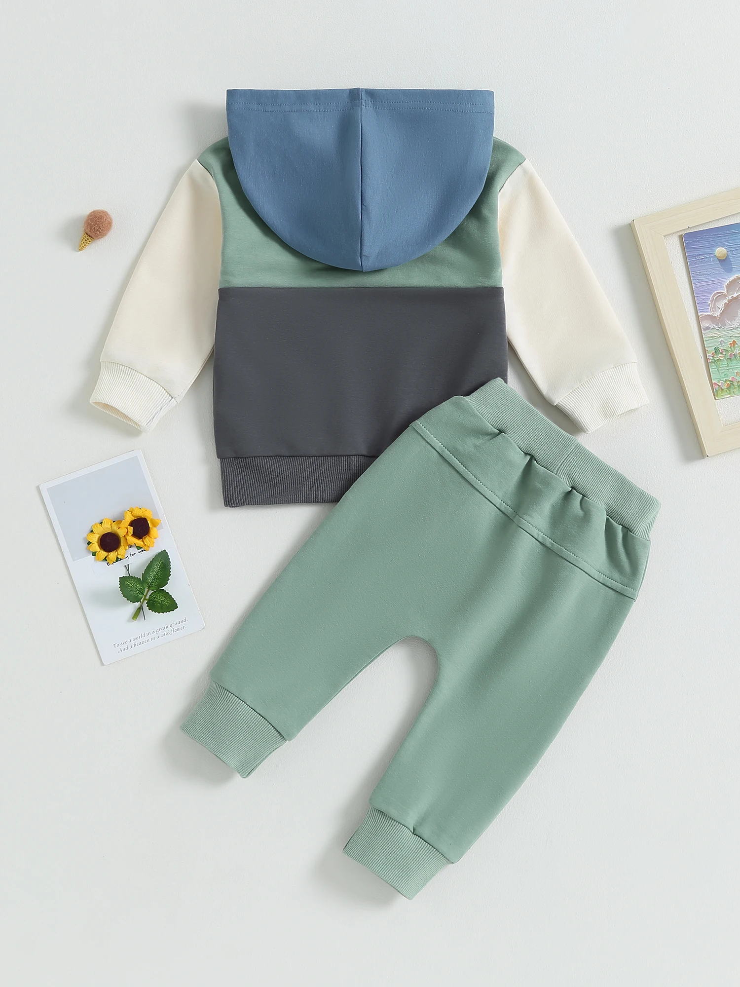 

DNOMAID YZARC Toddler Baby Boy Girl 2 Piece Outfit Color Block Hoodie Sweatshirt Top Jogger Pants Set Fall Winter Clothes Set