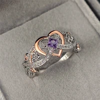 2021 trend novel two color women band heart rings inlaid charming purple cubic zirconia wedding anniversary party jewelry ring