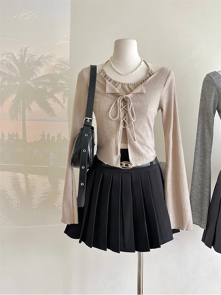 Осенний Женский комплект из двух предметов Kpop Gyaru для девочек укороченные топы Y2k