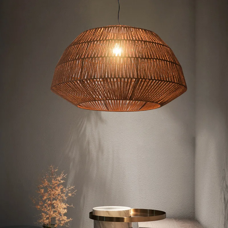 

Chinese Handmade Rattan Dining Room Chandeliers Living Room Bedroom Vintage Rope Weave Decorative Led Pendent Lights