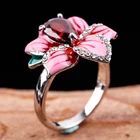 Женское кольцо с красным цирконом, очаровательное кольцо с цветком розы