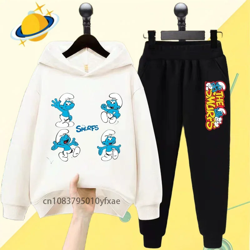 Детский пуловер с капюшоном Smurf длинными рукавами и клетчатым узором унисекс