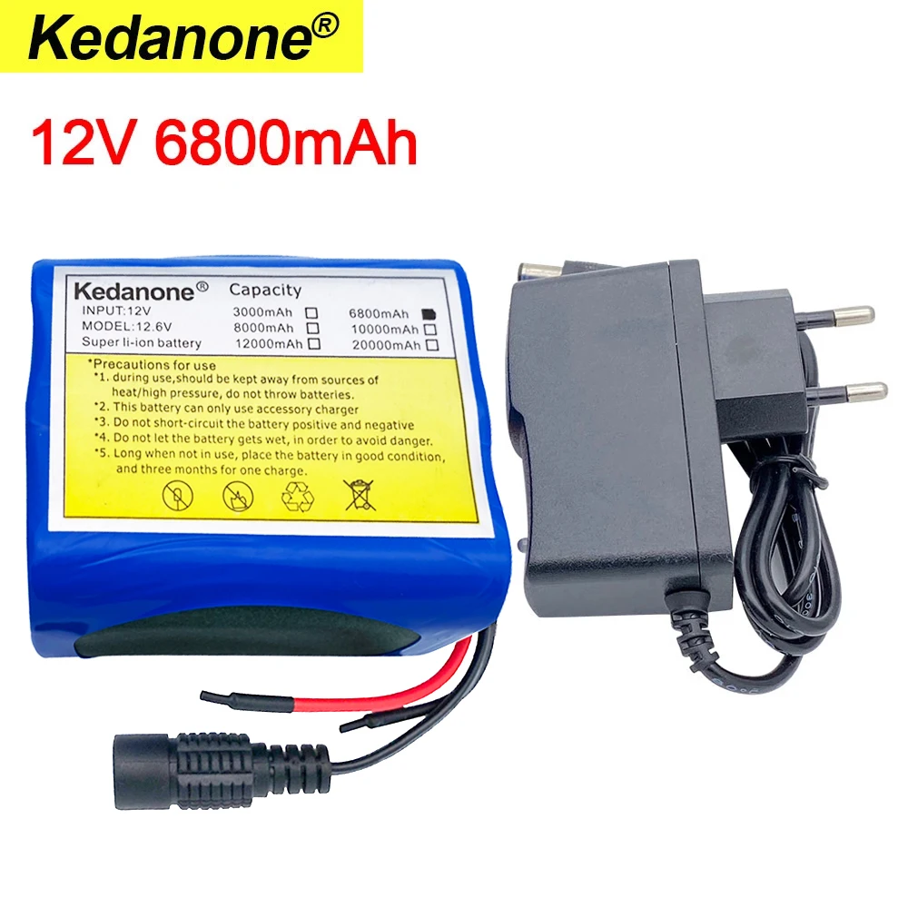 

12V 6800mah battery 18650 lithium ion 6.8 ah rechargeable battery with BMS lithium battery pack protection board + 12.6V charger