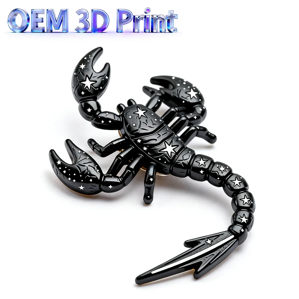 Фото Изготовленная на заказ эмалевая брошь-скорпион для 3D-печати из смолы OEM, значок на лацкан с зодиакальным знаком Скорпион, персонализированный модный ювелирный аксессуар, быстрое прототипирование №1