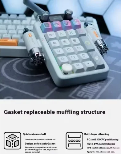Фото Механическая клавиатура KeysMe Lunar 02 с цифровой панелью, Bluetooth, беспроводная, с полным набором клавиш, возможностью горячей замены, цветным экраном, настраиваемая, для офиса №2