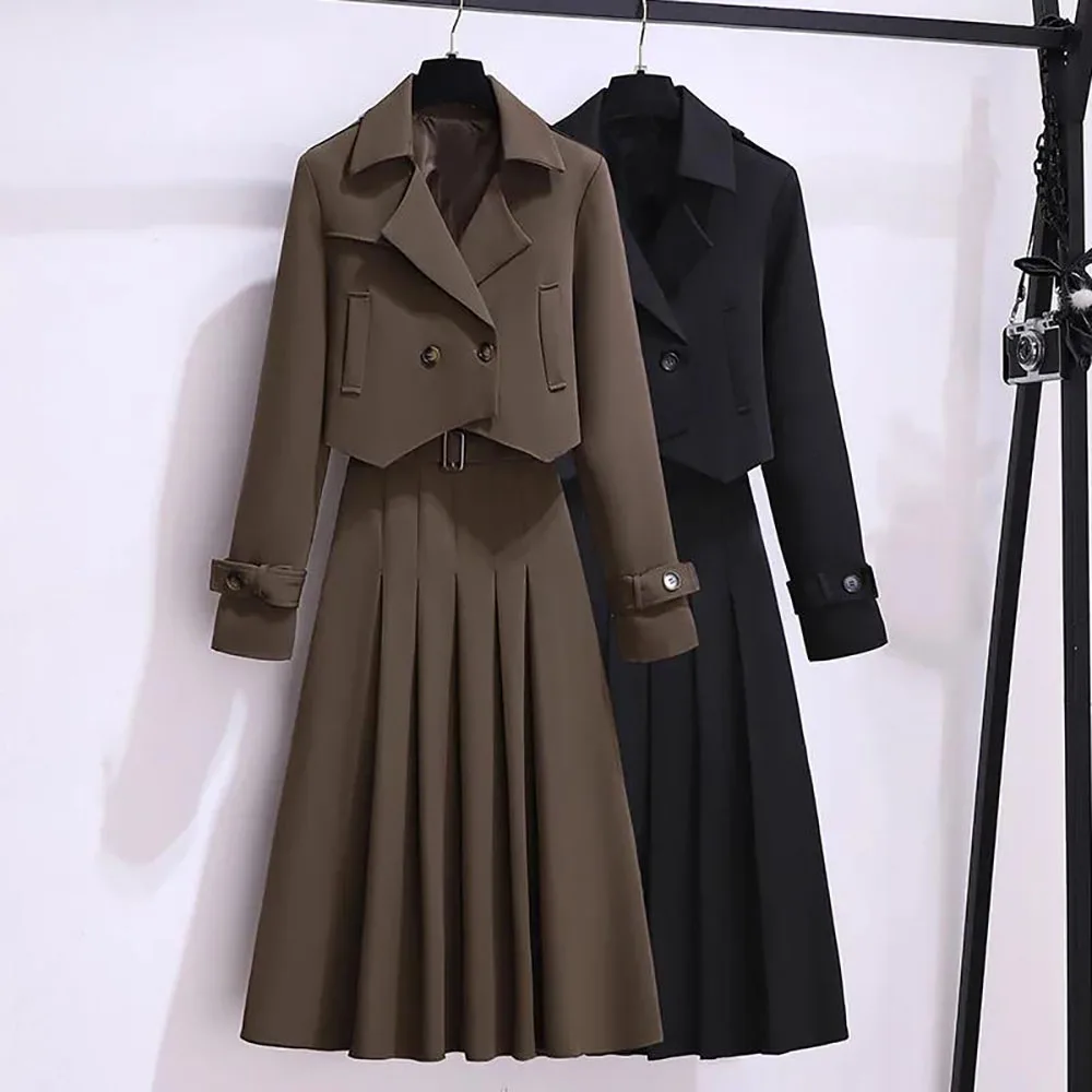 

Женские платья 3xl 2022, корейский стиль, 4xl комплект из двух предметов, состоящие из юбки, однотонные топы, винтажные комплекты в клетку с юбкой