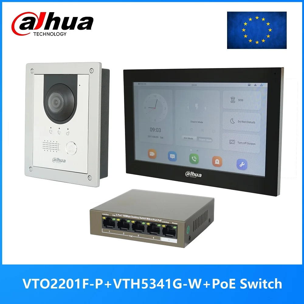 

Dahua Multi-Language IP Video Intercom KIT,include VTO2201F-P & VTH5341G-W & PoE switch , SIP firmware
