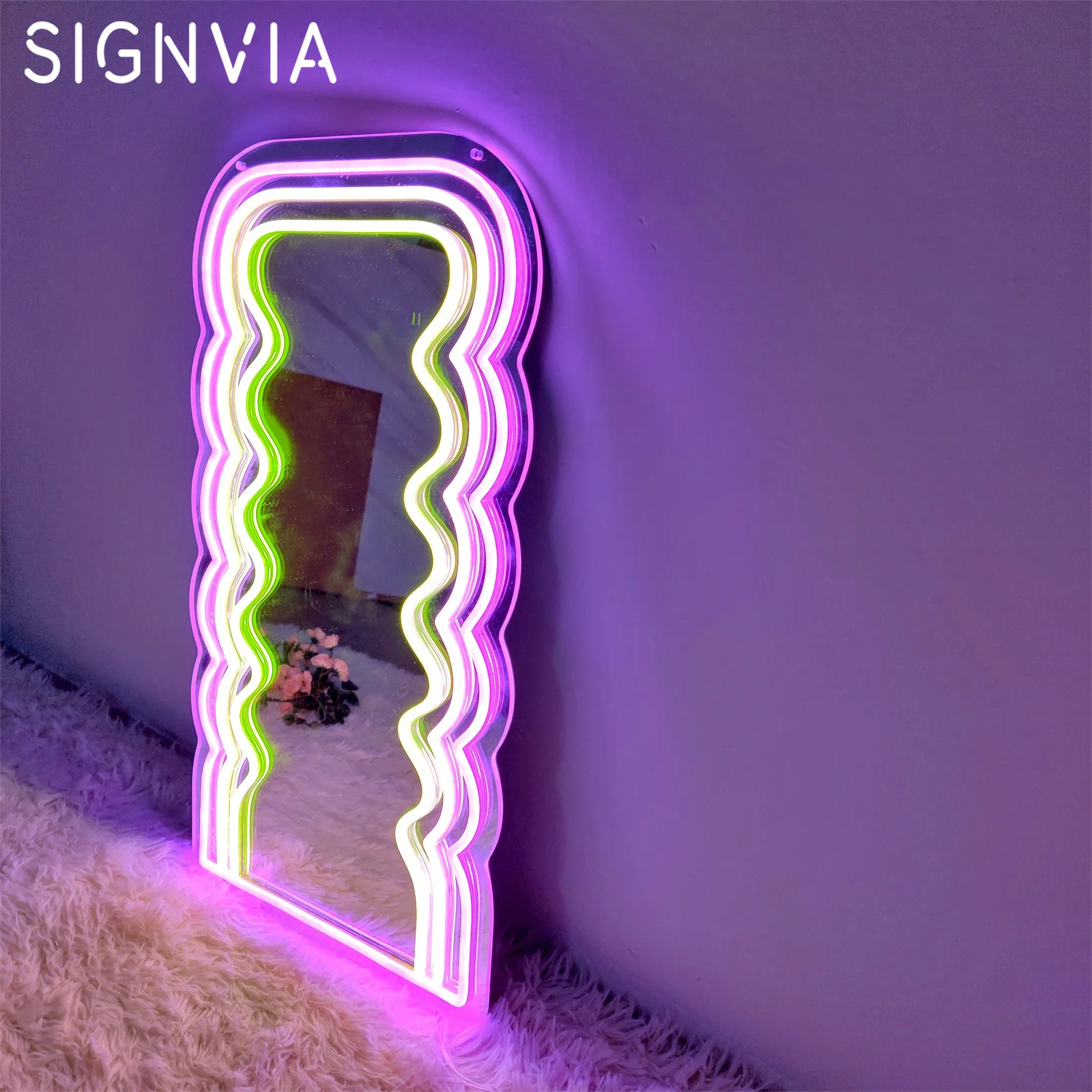 

Wavy Mirror Neon Led Sign for Room Decor Neon Light Wedding Party Bedroom Decoration Home Wall Hanging Neon Signs LED Night Lamp
