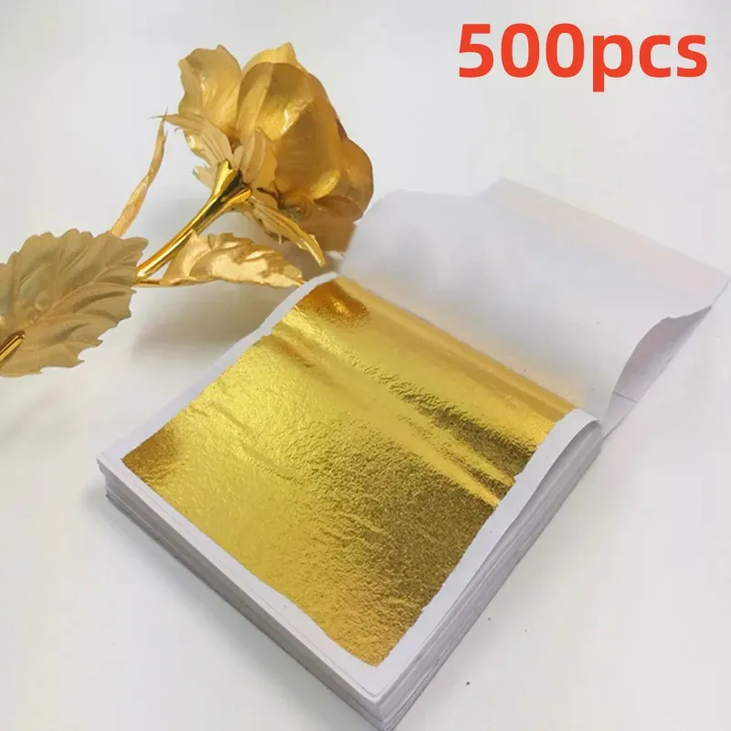 

500 Sheets Imitation Gold Silver Foil Paper Leaf Gilding DIY Art Craft Paper Birthday Party Wedding Cake Dessert Decorations