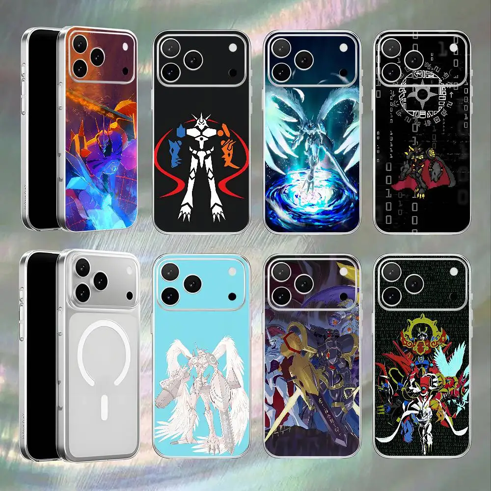 Фото O-Omnimon для iPhone 17, 16, 15, 14, 13, 12, 11, Pro, Max, Plus: Прозрачный белый чехол для телефона с магнитной беспроводной зарядкой №1