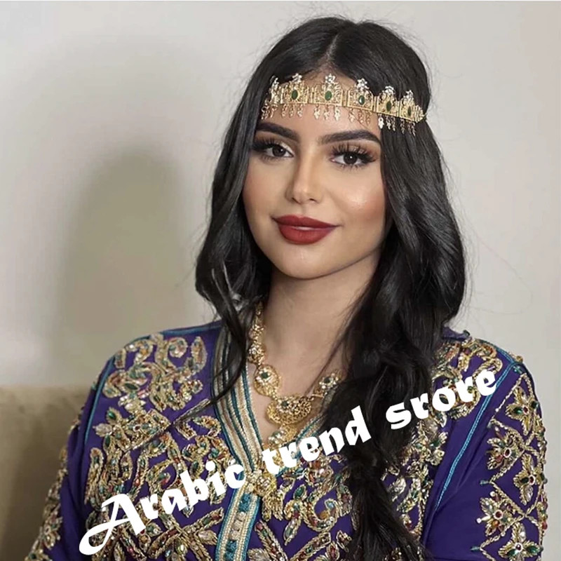 Algeria Wedding Jewelry Hair Chain Gold Color Crystal Tassel Headband Forehead Chain Crown Women's Gifts Tiara Bands Accessories