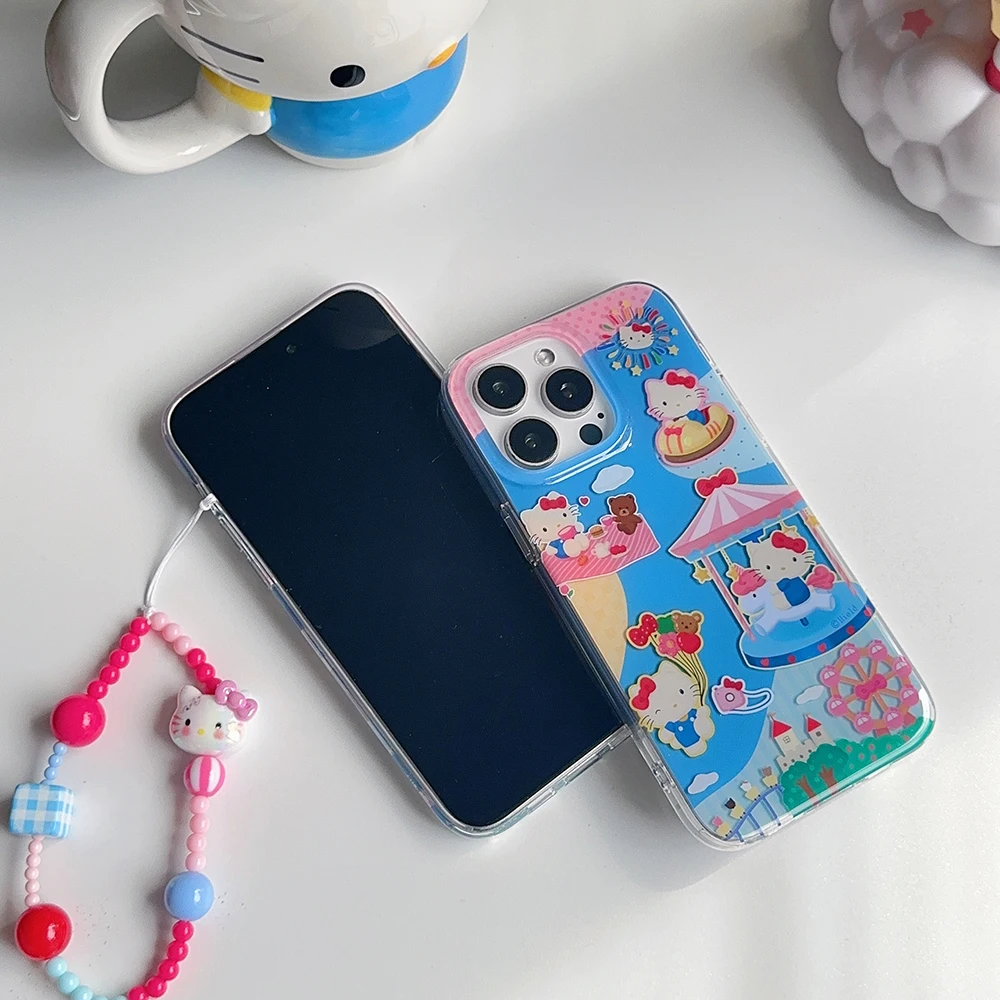 Чехол для IPhone 16 15 14 13 12 Pro Max с рисунком Hello kitty и шнурком