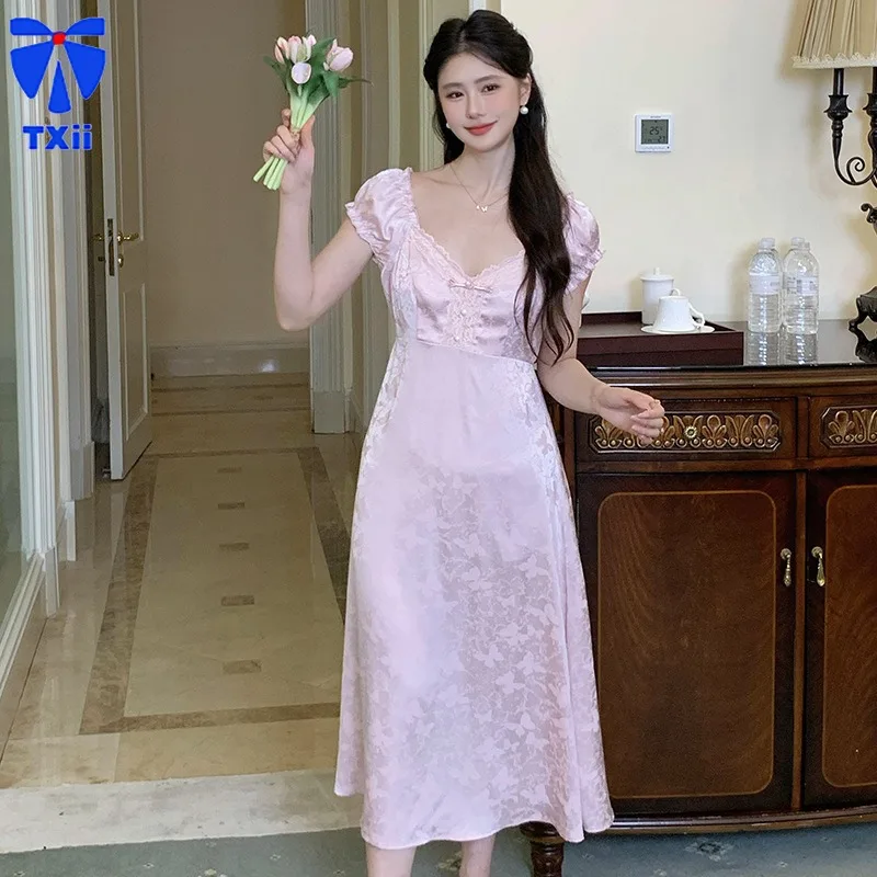 Пижама в стиле принцессы пикантное Летнее шелковое женское однотонное домашнее