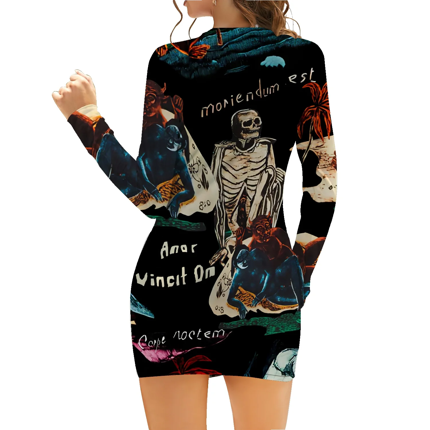 

Dark punk style baroque cotton new women's long-sleeved hip skirt 2022 autumn fashion casual slim fit all-match short dress