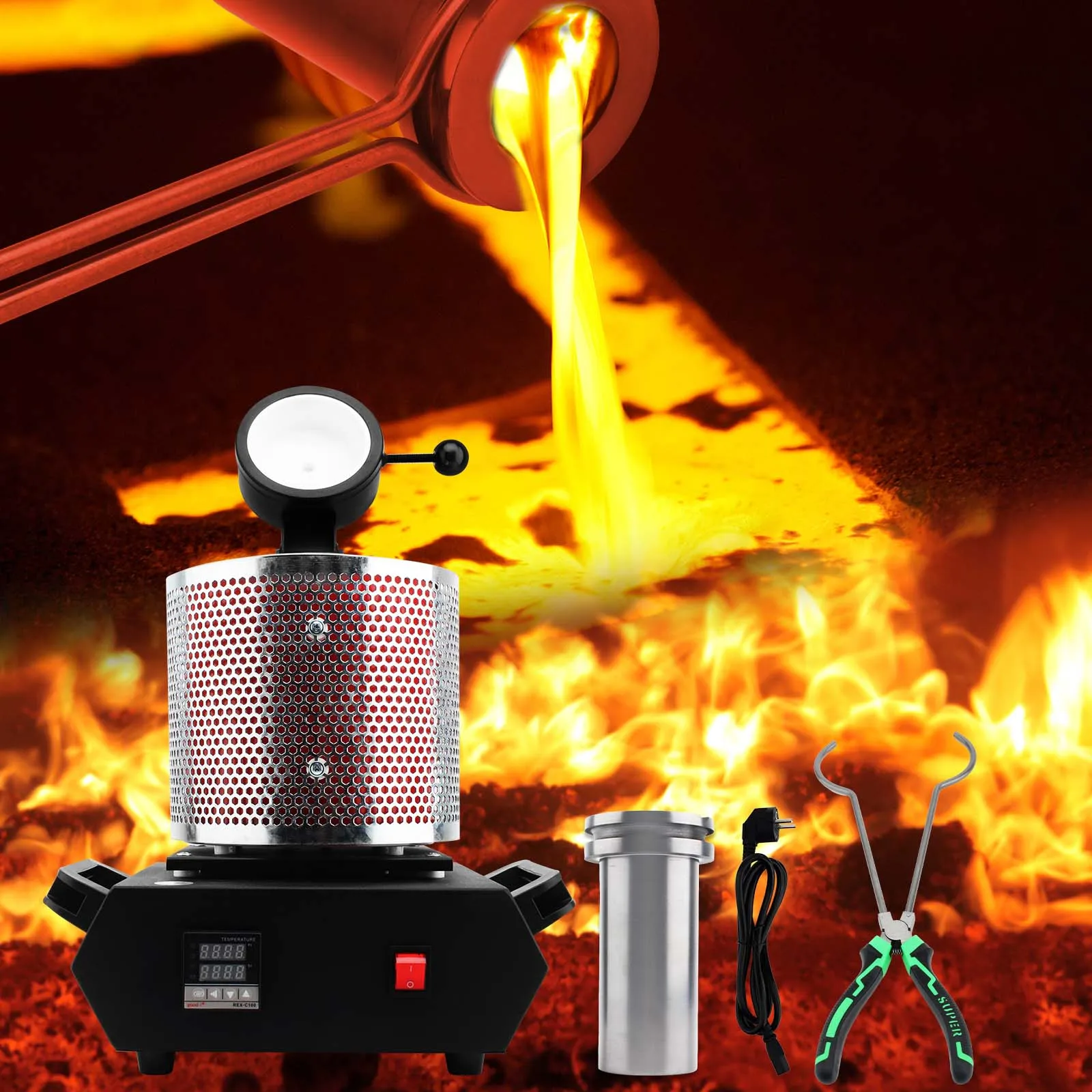 1-3 KG Electric Digital Smelting Furnace- Gold Melting Kit Refining Jewelry Precious Metals Gold Silver Copper Aluminum (110v)