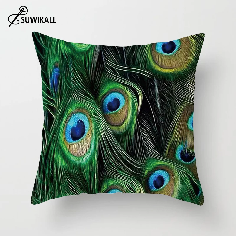 

Peacock Feather Print Pattern Decorative Home Pillowcase Square Office Decor Cushion Cover