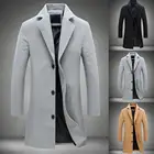 Декоративная Мужская куртка, теплый длинный Тренч, универсальный однобортный офисный плащ из полиэстера для зимы, Мужская одежда, уличная одежда