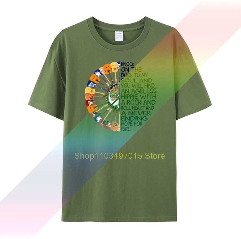 Мужская футболка с гитарой в стиле хиппи Knock On The Door To My Soul женская