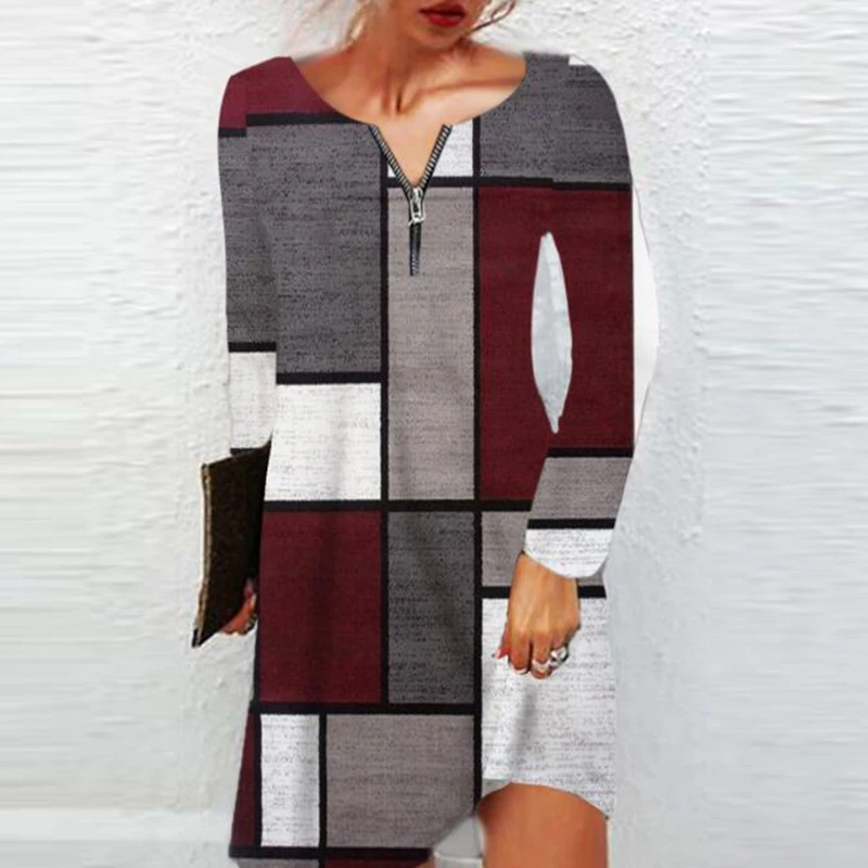 Модный пуловер с рукавом до локтя и принтом платья-рубашки женское повседневное