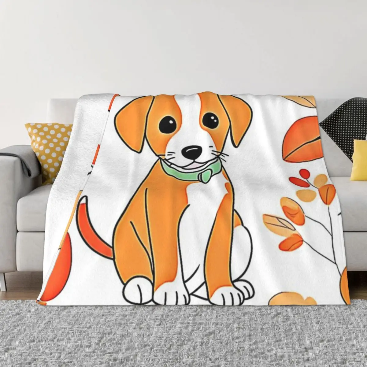 Осеннее произведение искусства с милым щенком ультрамягкое одеяло из микрофлиса