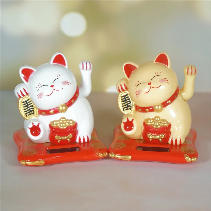 

2023 Solar Powered Maneki Neko Waving Arm Beckoning Fortune Cat Lucky Cat for Home Office and Car Decor Interior Accessories