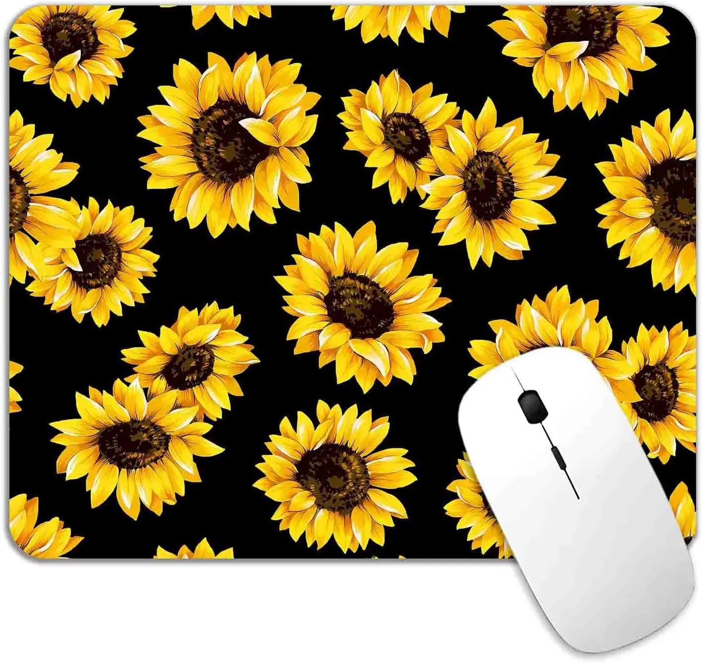 

Sunflowers with Black Mouse Pad with Waterproof Non-Slip Rubber Base for Working Computer Laptop Office 9.5" X 7.9" Inch