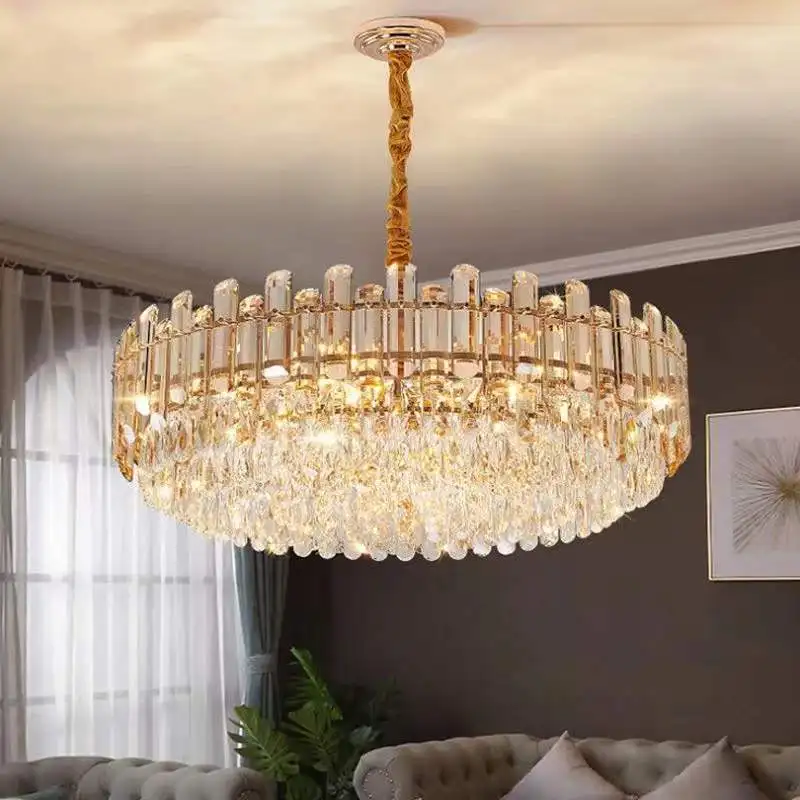

Modern Gold Lustre K9 Crystal Chandelier Luxury Living Room Bedroom Bar Lobby Round Pendant Light Art Deco Hanging Lamp Fixtures
