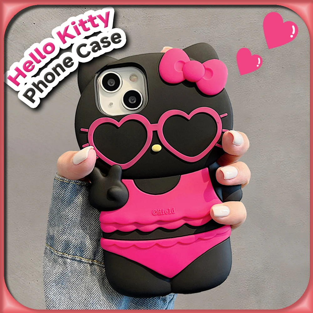 Силиконовый 3D чехол Kawaii Tan Hello Kitty с защитой от падения для IPhone 14 13 12 11 Pro Max Sanrio милый