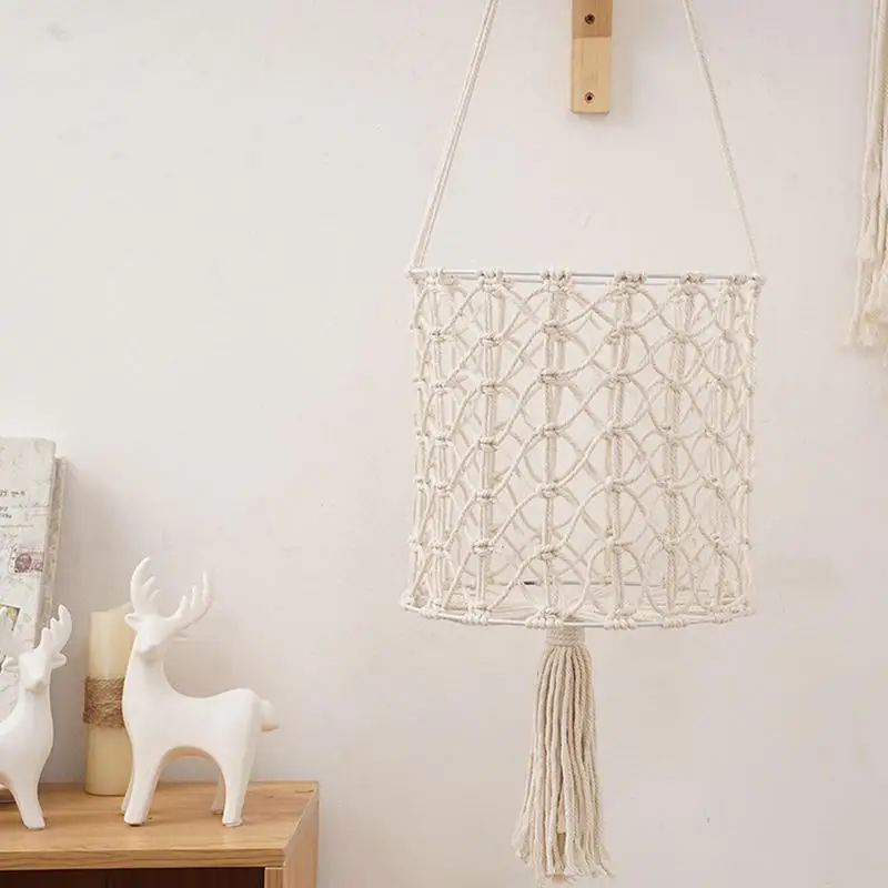 

Woven Basket Hanging Wall Macrame Handwoven Rope Basket Wall Storage Household Organizer Hanging Kids Toy Basket For Kitchens
