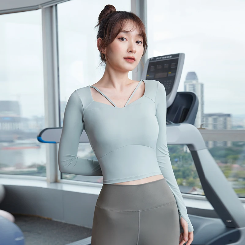 Vansydical Slim Yoga Shirts Women Nylon Blouses Long Sleeve Crop Tops Fitness Running Workout Sport Female Gym Sportswear