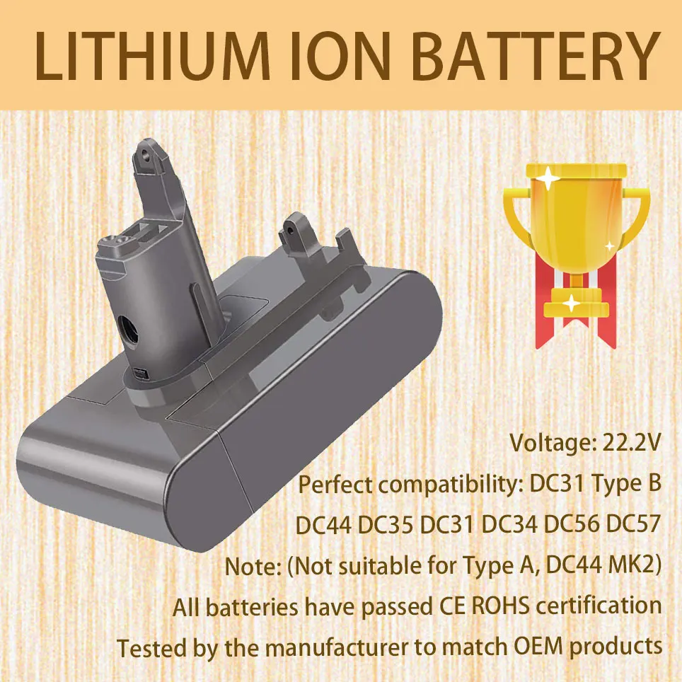 

Li-ion Replacement for Type B Battery DC34 DC35 DC31 DC44 DC45 Cordless Handheld Vacuum Cleaner (Not fit Type A)