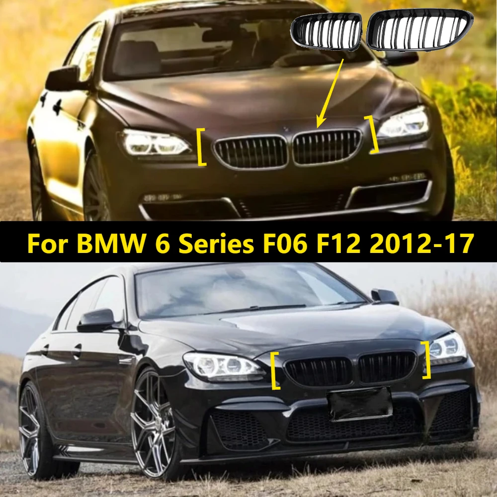 Фото Новая передняя решетка радиатора Sport Grill для BMW 6 серии F06 F12 2012-17, ABS, с двойными ламелями, глянцевая черная №1