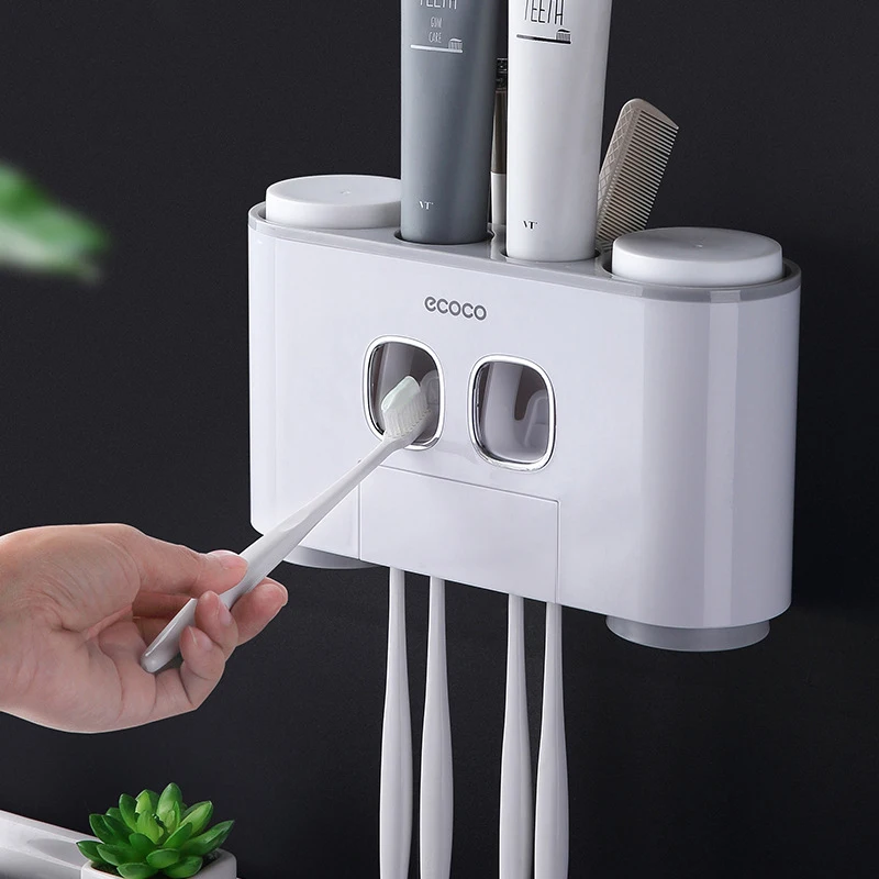 WIKHOSTAR Automatic Toothpaste Dispenser Magnetic Toothbrush Holder Bathroom Accessories Set Wall Mounted Squeezer |