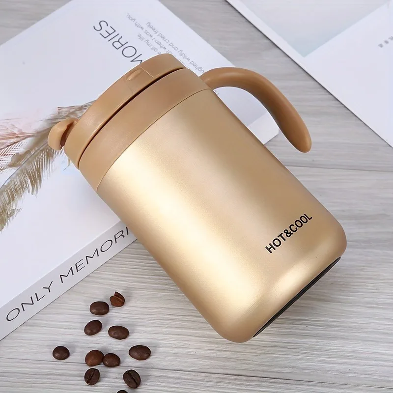 

500ml Stainless Steel Insulated Vacuum Water Bottle Portable Car Cup With Handle For Hot And Cold Beverages