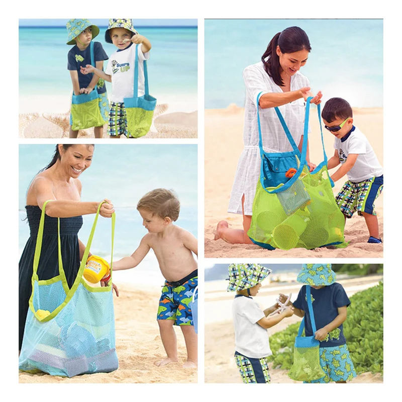 

XIANMU Mesh Beach Bag Children' Toys Bag Beach Sand Dredging Tool Children Shoulder Storage Bag Women Shopping Bag Organizer